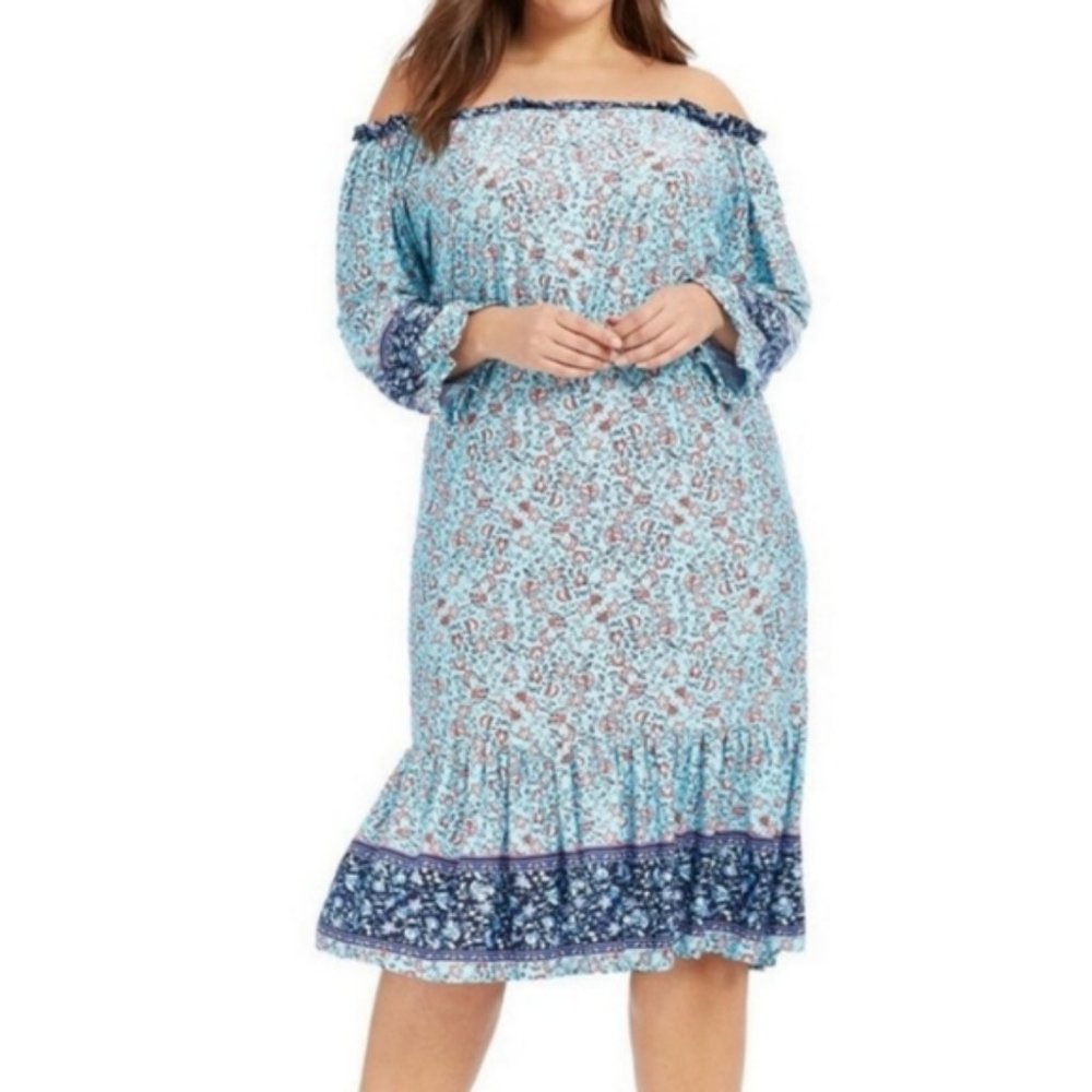 Off The Shoulder Floral Midi Dress